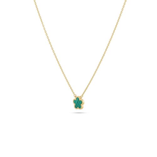 Gargantilla De Flor Oro Amarillo 10K Con Malaquita (42 + 3Cm Aprox)