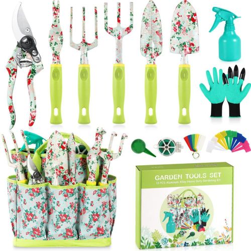 Juego de Herramientas de Jardín SUKKI 13 Piezas con Estampado Floral y Bolsa