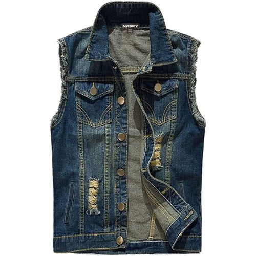Chaleco Vaquero NASKY XL con Detalle Desgarrado Suave Azul Oscuro