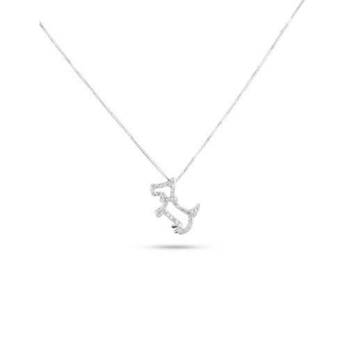 Dije De Perrito Oro Blanco 14K Con Cadena Con 13Pts De Diamante
