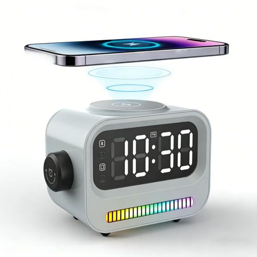 Cargador inalámbrico ChargeLuxe 15W 4 en 1 con altavoz RGB