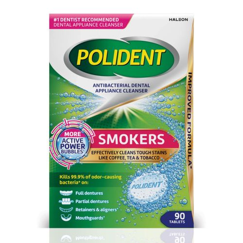 Tabletas limpiadoras dentales Polident para fumadores antibacterianas 90 unidades