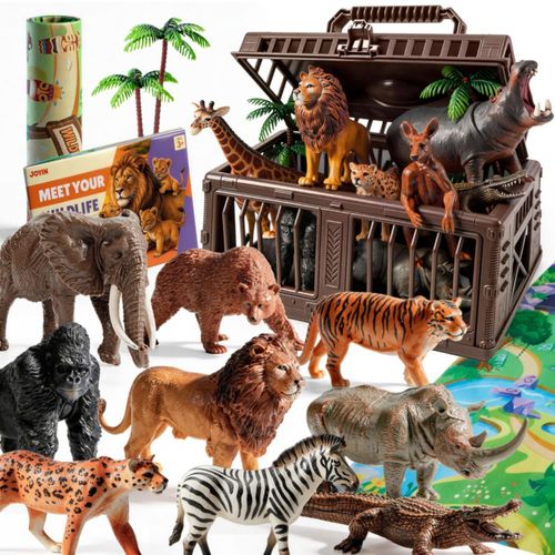 Figuras de juguete JOYIN 17 piezas – Animales de safari con alfombra de juego y libro