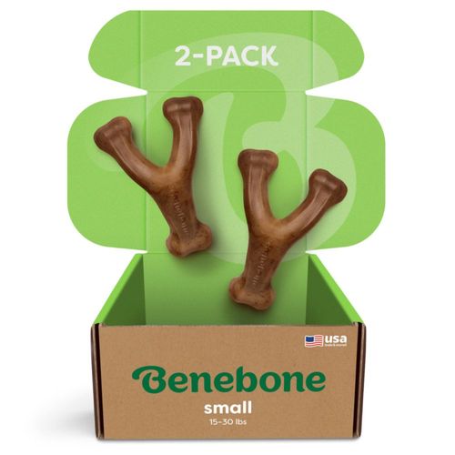 Juguete para morder Benebone Wishbone sabor bacon real tamaño pequeño paquete de 2