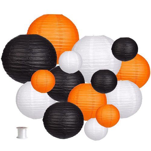 Linternas de papel Zilue 15 piezas negro naranja y blanco
