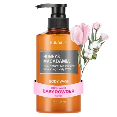 Gel de baño KUNDAL 500 ml Miel y Macadamia con aroma a Polvo de bebé