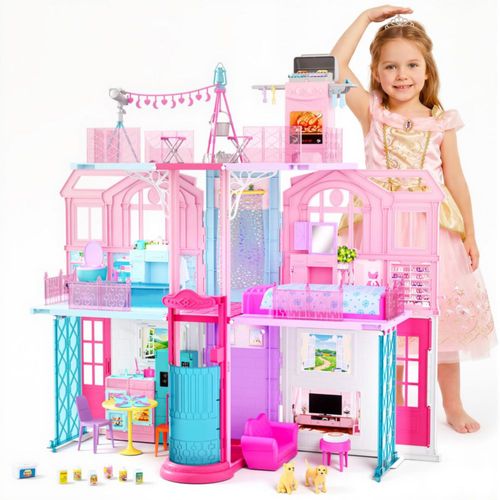 Casa de Muñecas Style Shine Plegable de 3 Pisos con Ascensor