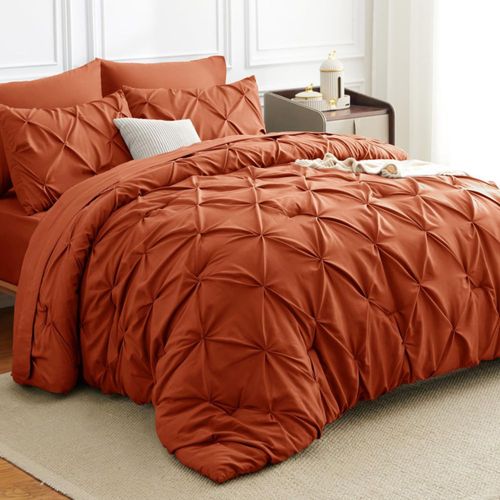 Juego de Edredón HIMEET King Naranja Quemado 7 Piezas