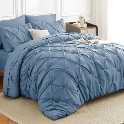 Juego de ropa de cama HIMEET California King gris azulado 7 piezas