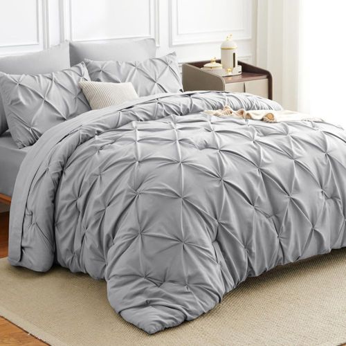 Juego de ropa de cama HIMEET tamaño matrimonial gris claro - 7 piezas