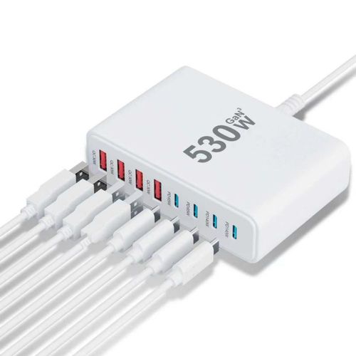 Cargador USB‑C SMSASOEO 530W de 10 puertos con tecnología GaN IV y carga rápida