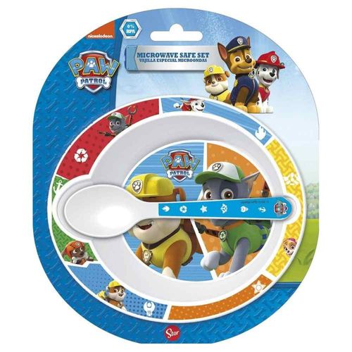 2 pz Microondas Plato Cuenco Cuchara Paw Patrol Azul