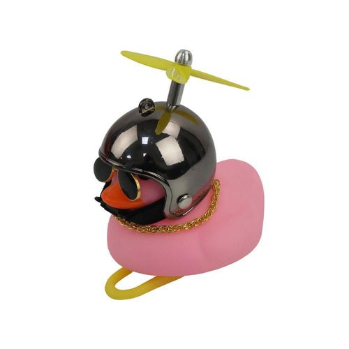 Pato decorativo rosa con casco cromado plateado