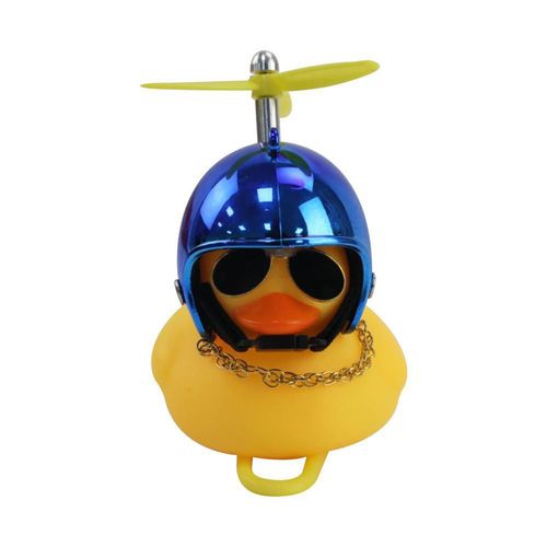 Pato decorativo amarillo con casco cromado azul