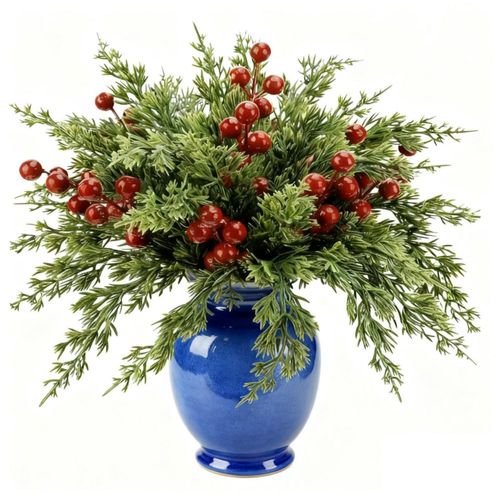 Planta artificial SURPZON 27 cm Ramas de pino con bayas rojas