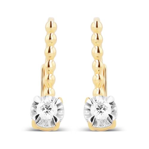 Aretes De Oro Amarillo 14K Con Platinado Con 9Pts De Diamante