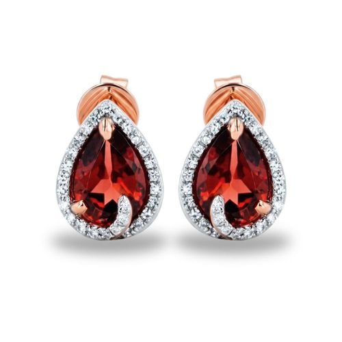 Aretes De Oro Rosa 10K Con 12Pts Diamante Y Granate