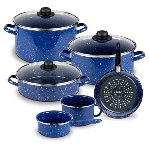 Batería de Cocina Victoria Ekco Acero esmaltado de 9 Piezas Azul