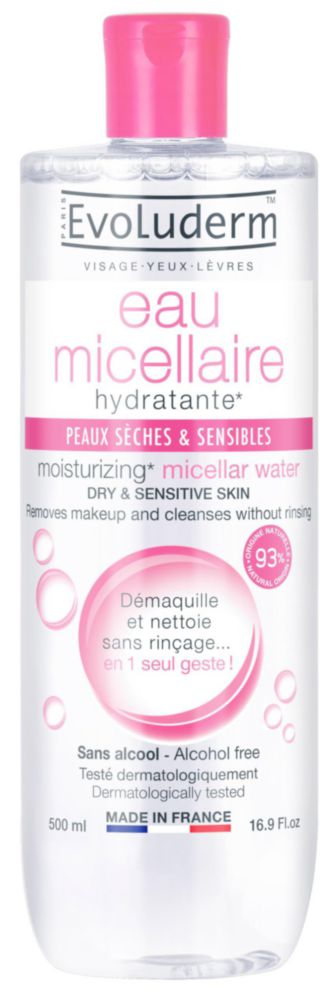Agua Micelar Evoluderm 500 ml para Piel Seca y Sensible