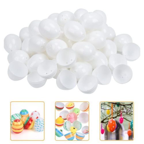 FunsLane 50 piezas Huevos de Pascua Blancos de Plástico Vacíos Huevos DIY Pintables para Decoración Creativa Regalos para Fiestas y Cestas de Búsqueda
