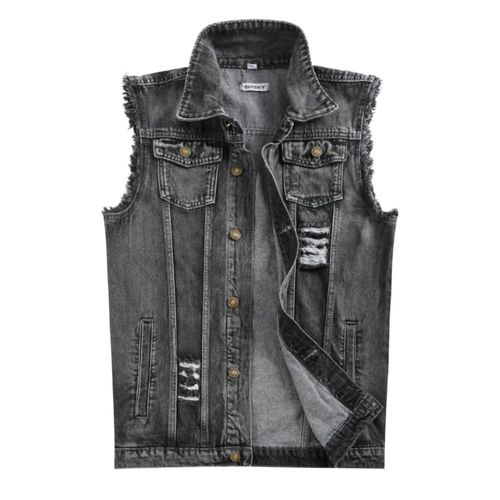 Chaleco sin mangas de jean NASKY L Desgastado suave gris oscuro