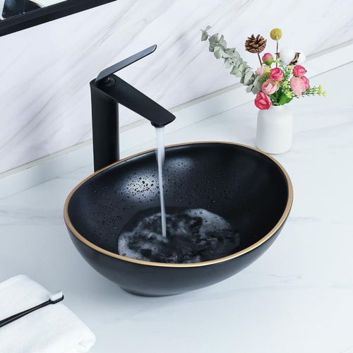 Fregadero tipo vasija Davivy 41x34 cm negro mate con desagüe