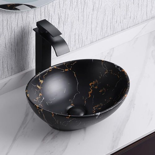 Lavabo tipo vessel Davivy 41 × 33 cm negro mate con desagüe