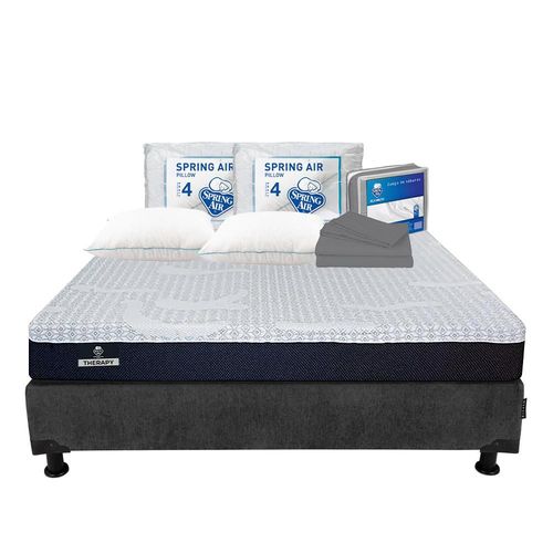 Colchón en Caja Matrimonial Spring Air Therapy + Box + 2 Almohadas Osos + Sábanas Basic TRY