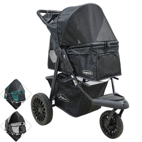 Carriola para Mascotas 3 Ruedas para Raza Chica y Mediana Plegable Correas de Seguridad Portavasos Soporta hasta 15 kg - Negro