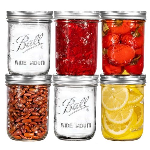 Tarros Mason Ball 473 ml Pack de 6 Boca Ancha Herméticos