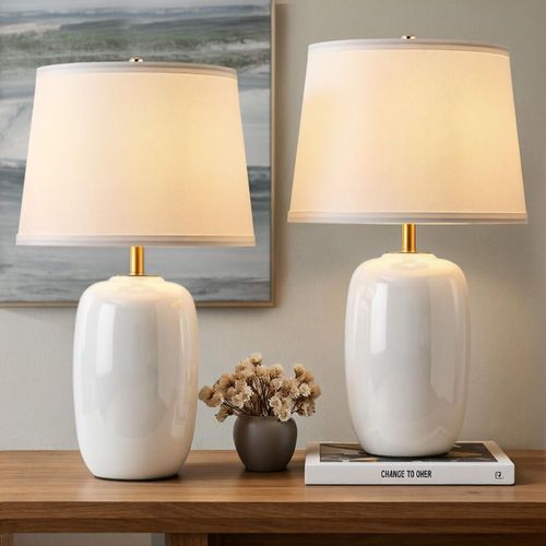 Lámpara de mesa PUSU 56 cm blanca de cerámica – set de 2