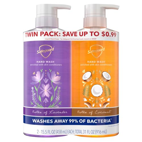 Jabón líquido para manos Safeguard 458 ml Coco y Lavanda 2 unidades