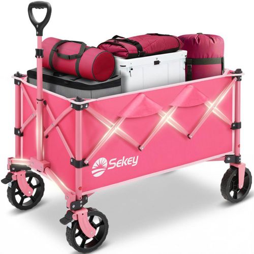 Carro de mano plegable Sekey 136 kg rosa con ruedas todoterreno