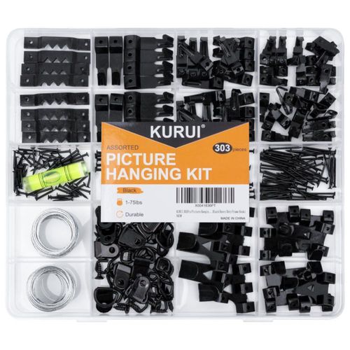 Colgadores de Cuadros KURUI Kit de 303 Piezas 1-75 lb Negro