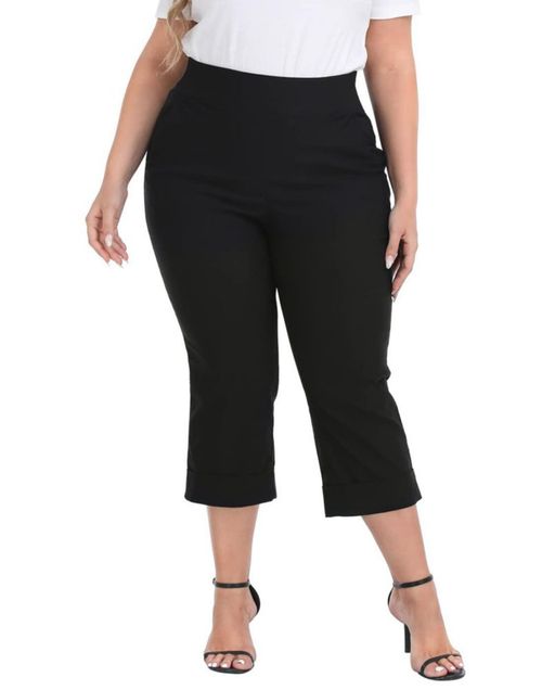 Pantalones Capri HDE Talla Plus 2X Negro Cintura Elástica
