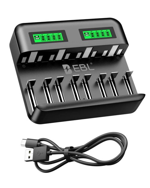 Cargador de Baterías EBL de 8 Bahías LCD con Entrada Type‑C