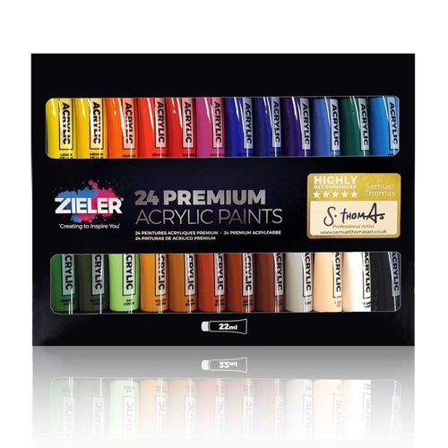 Set de 24 colores de pinturas acrílicas Zieler tubos de 22 ml