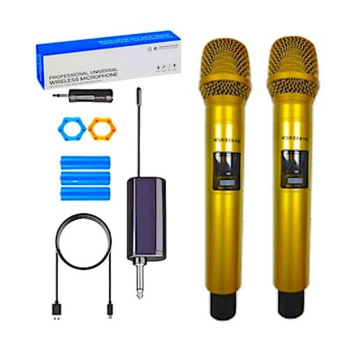 Set 2 microfonos dinamicos inalambricos recargables x58 dorados