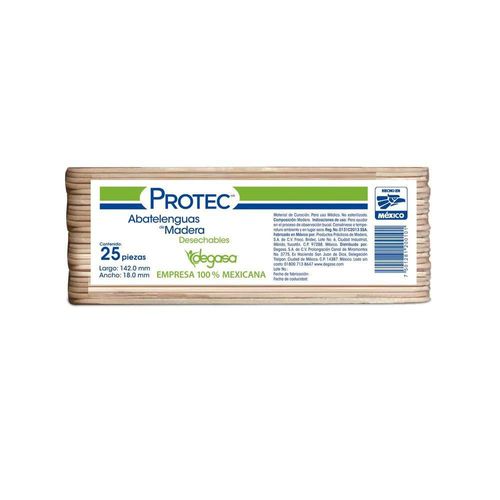 Abatelenguas de madera protec desechables 142x18mm 25 piezas