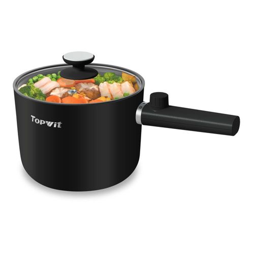 Olla eléctrica Topwit Hot Pot de 1,5 L, sartén antiadherente portátil para pasta y carne, sin BPA, con control de potencia dual