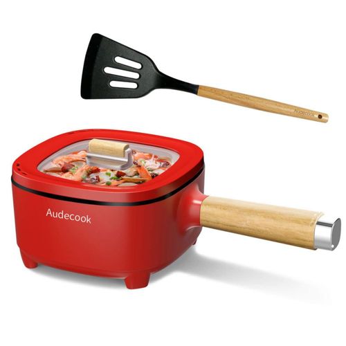Olla eléctrica Audecook de 2 l, sartén antiadherente con esmaltado cerámico de 20 cm, olla de viaje portátil para ramen, filetes