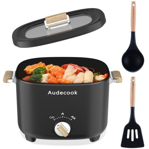 Audecook - Olla eléctrica multiusos antiadherente portátil de 2,5 l para 1-3 personas, sartén eléctrica de viaje con textura de