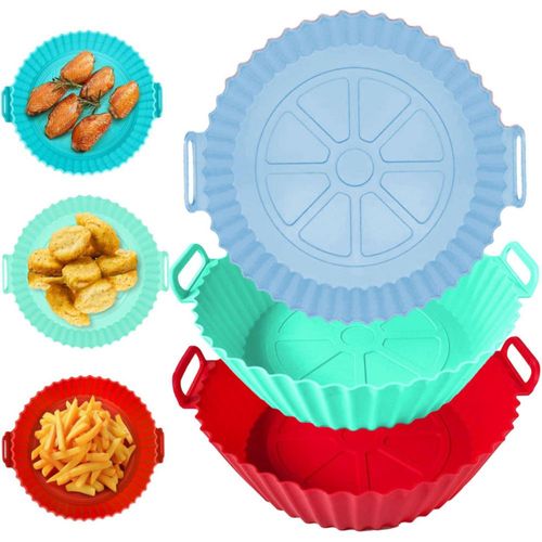 Paquete de 3 revestimientos para freidora de aire, revestimientos de silicona de 8 pulgadas, para hornos de 3 a 6 cuartos de gal