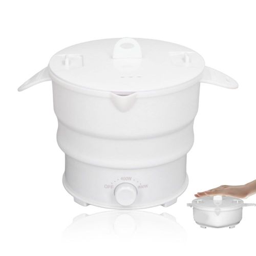 Olla eléctrica plegable de 1,2 L para cocinar ramen, olla de viaje plegable con base de acero inoxidable, ideal para campamentos