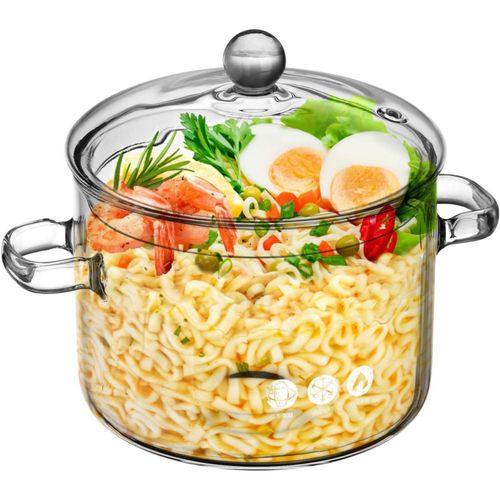 Olla eléctrica GANAZONO con tapa - Olla de vidrio de borosilicato de alta calidad para sopas, fideos instantáneos y más - Diseño