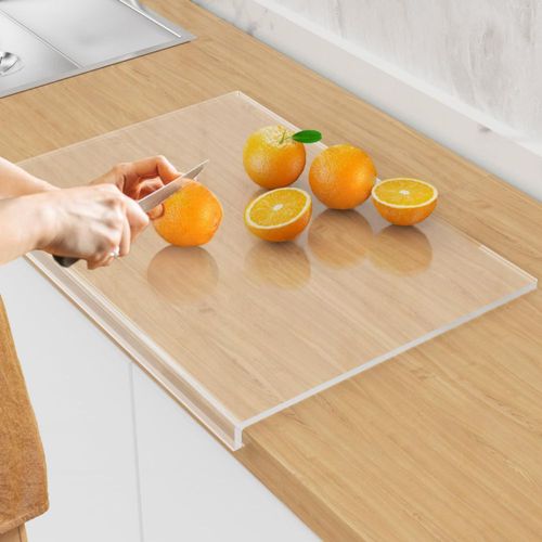 Tabla de cortar acrílica SWSKR con borde para encimera, 58 x 43 cm, transparente y grande para encimera de cocina, antideslizant