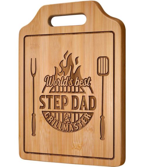 Regalos AceThrills para padrastros: cumpleaños, Navidad y Día del Padre - Tabla de cortar de bambú grabada (31 cm de largo x 22