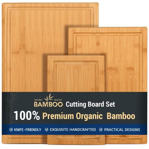 Tablas de cortar de bambú Hiware de 3 piezas para cocina, resistentes y con ranura para jugos, juego de tablas de cortar de made