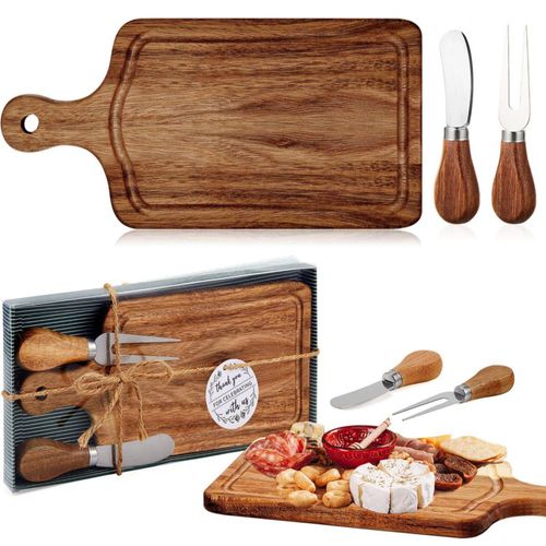 Ziliny - Juego de 1 tablero cuadrado de madera con premios de queso para baby shower, cuchillos, tenedores y etiquetas de agrade