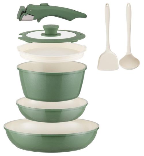 Juego de utensilios de cocina de cerámica antiadherentes de 8 piezas, ollas y sartenes con mango desmontable, apto para horno y